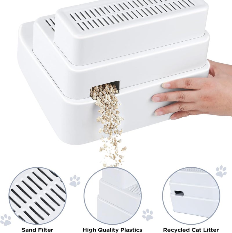 Himake Adjustable 3 Steps Litter Box Ramp, Cat Ramp for Litter Box with Litter Trapper, Litter Box Step for Small & Elderly Cats, Fits Automatic Litter Boxes (White) - Image 3